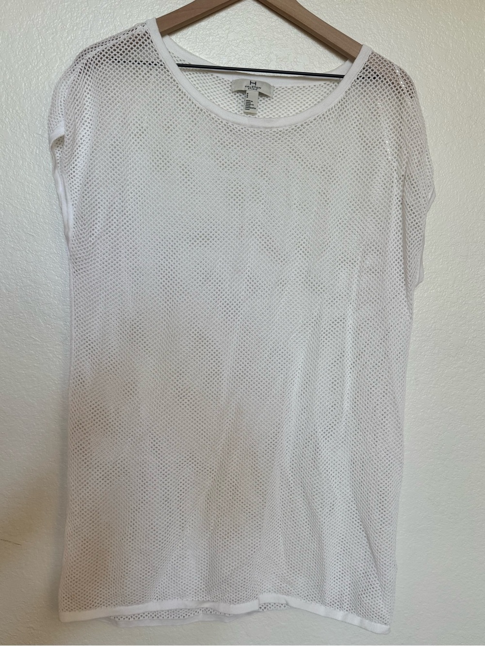 Halston White Mesh Swim Cover Short Sleeve Tee - Sheer Knit
